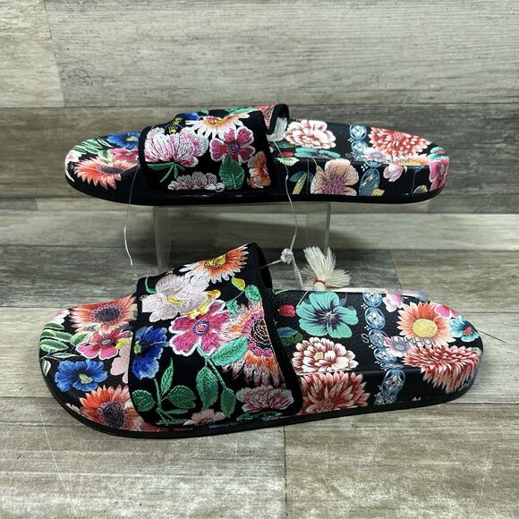 Johnny Was Evening Palace Slide Women's 10 Black Floral Flip Flop Shoe NWT - Picture 2 of 8